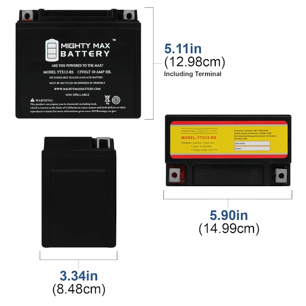 YTX12-BS 12V 10Ah Replacement Battery Compatible With Kawasaki ZZR 600 D 90-94 - 2PK